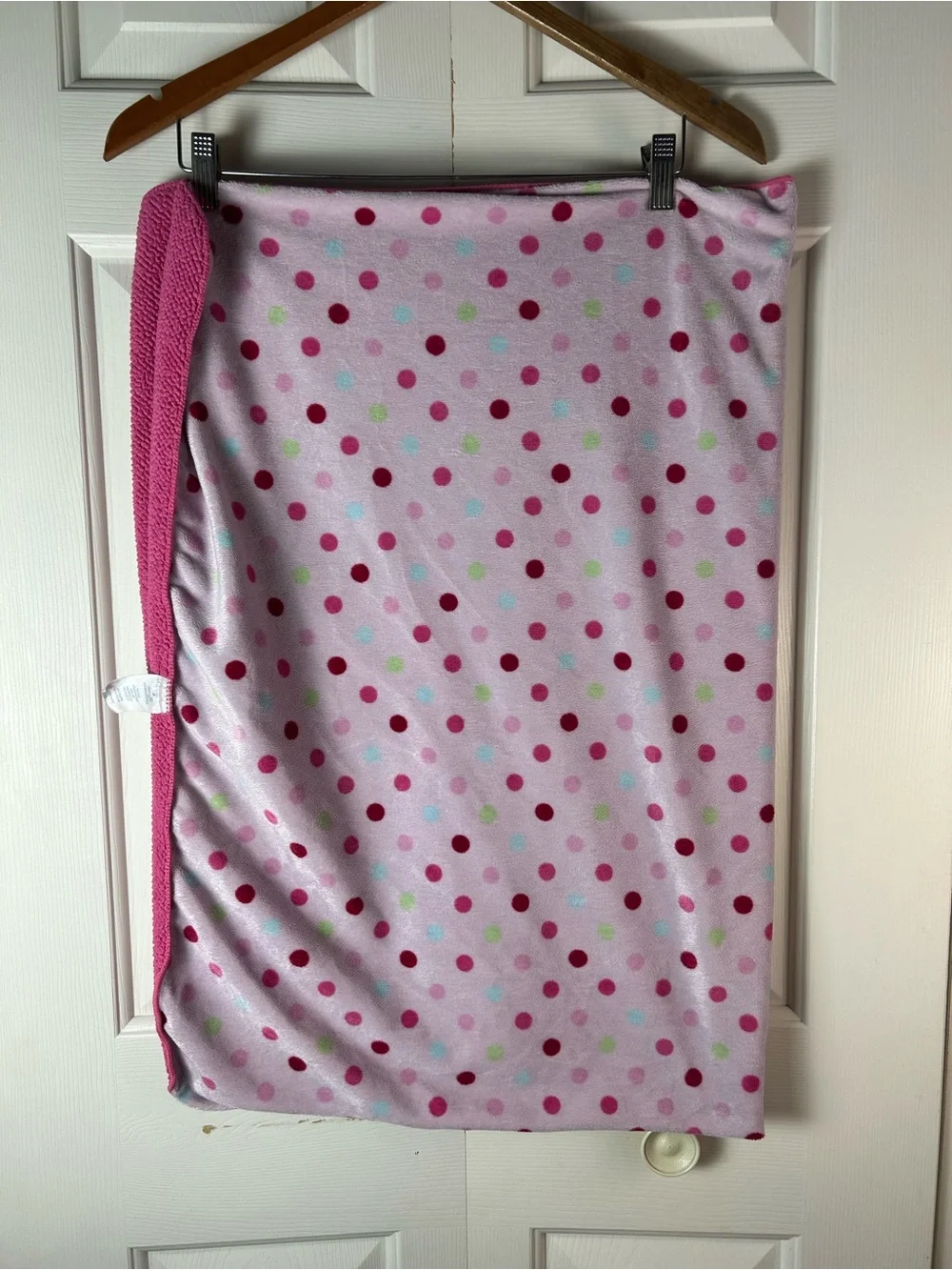Small Wonders Pink Polka Dots Baby Blanket Green Blue Sherpa Lovey Rare HTF
